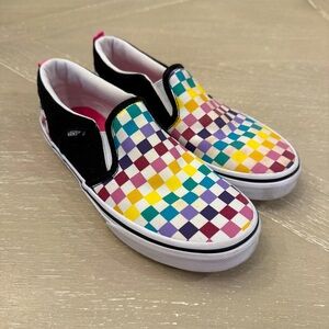 Girls rainbow checkered Vans School Shoes Slip-On